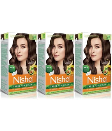 Nisha Creme Hair Color 3.0 Dark Brown 120g Pack of 3, Permanent Hair Colour for Women Men, No Ammonia 100% Grey Coverage
