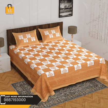 3001-Hometrade India-Standard King Size (90*108 Inches) Double Bedsheet With 2 Pillow Cover-RJ-14-Jaipur lining-4038