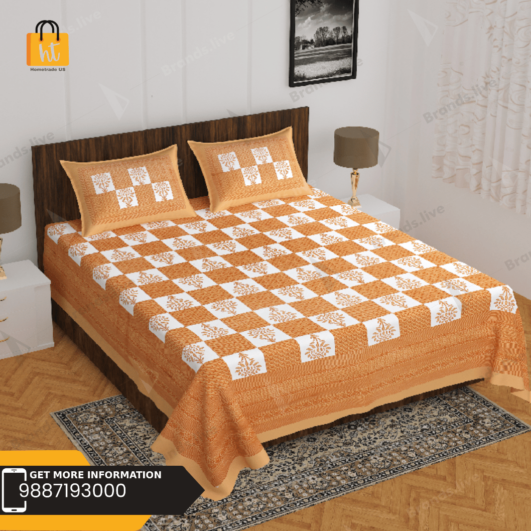 3001-Hometrade India-Standard King Size (90*108 Inches) Double Bedsheet With 2 Pillow Cover-RJ-14-Jaipur lining-4038