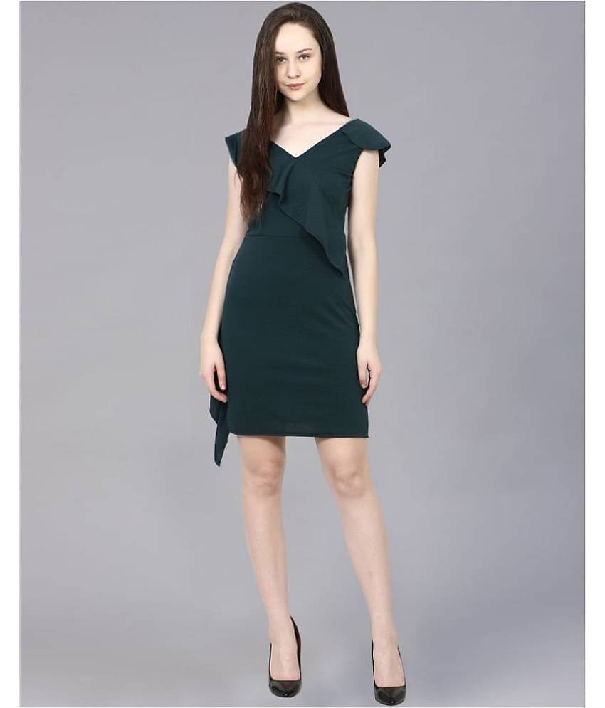 Addyvero Women Cotton Blend Solid Bodycon Dress ( Green )