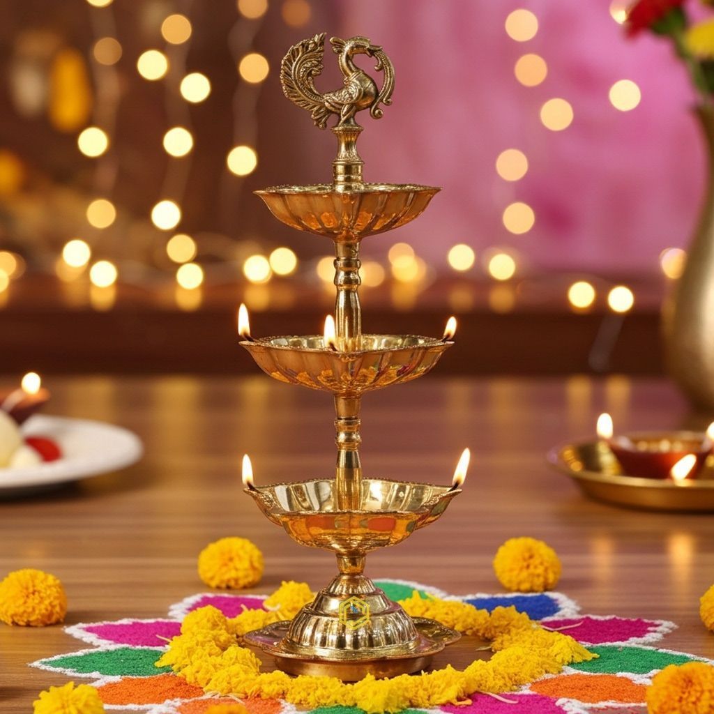 Brass Table Decor 3 Step Murga Deepak (FMAS782 C)