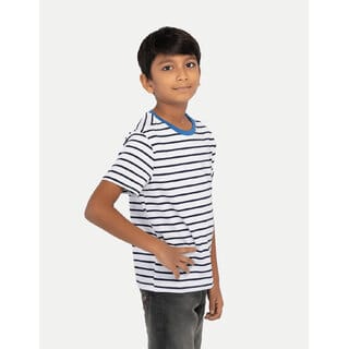 Boys White  Crew neck Striped T-shirt