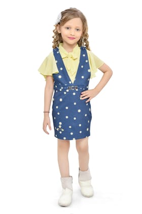 Be:Kids Yellow Enchanted Polka-Dot Pinafore and Ruffle Blouse Ensemble for Girls
