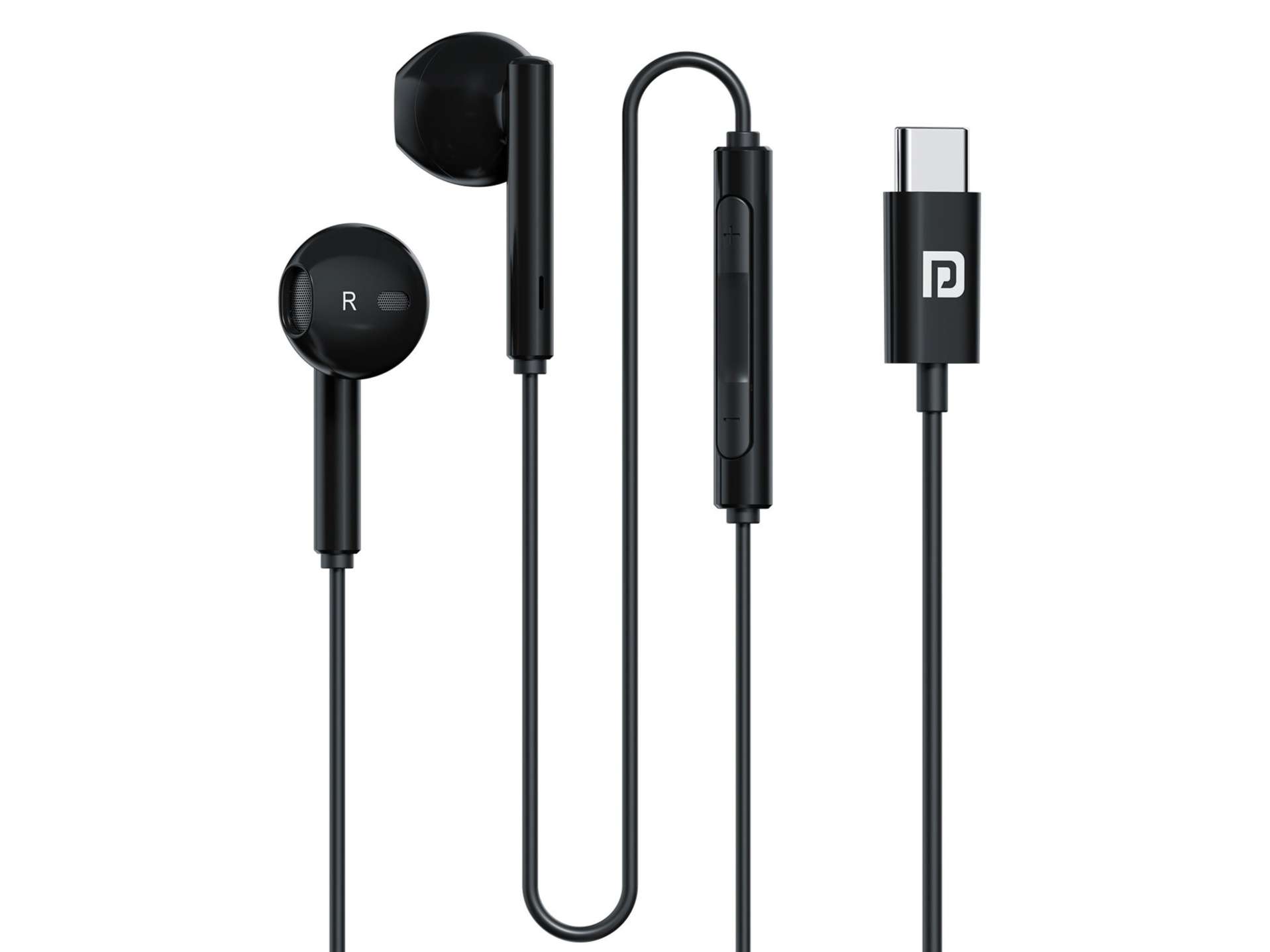 Portronics Conch Theta C, Type C Audio Jack, Unique Earbuds Design, 14.2mm Dynamic Driver, TPE Anti Tangle Material - Black