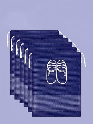 Durable Waterproof Blue Shoe Covers with Drawstring Closure Pack of 6 PCS