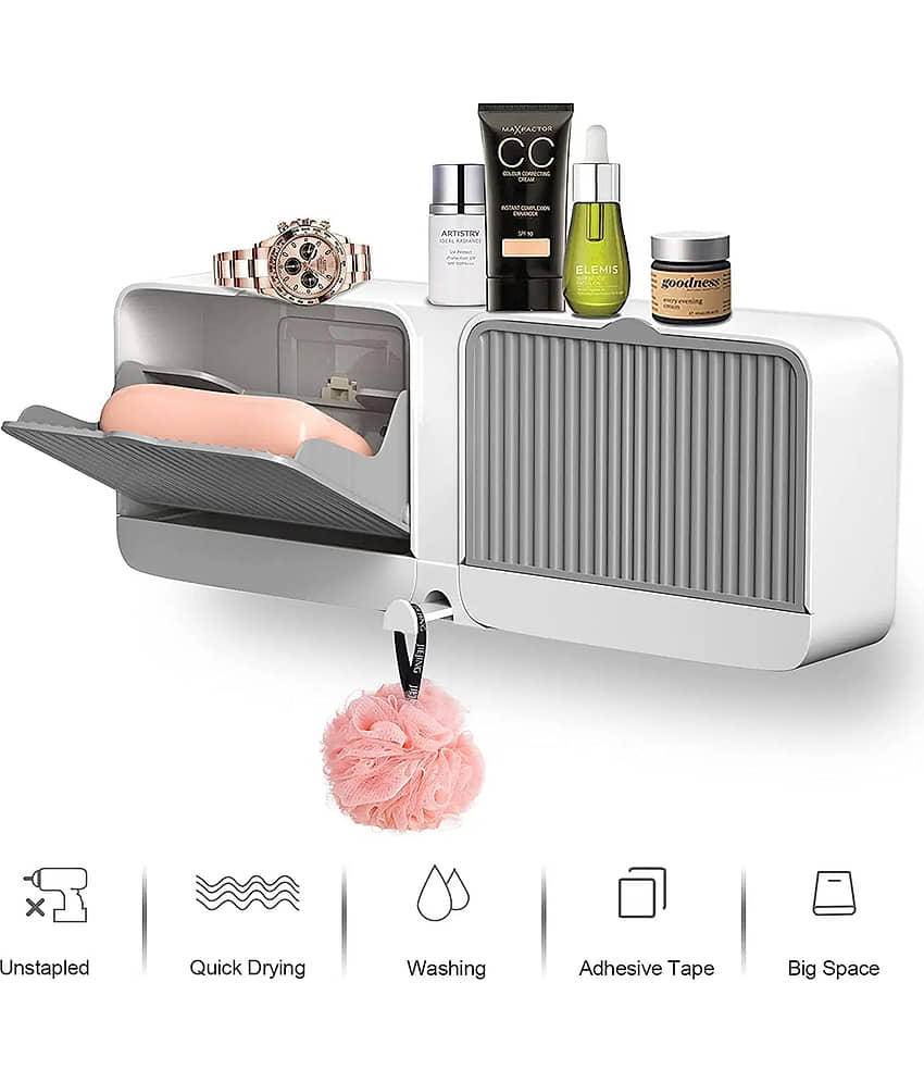 Radhe Creation Wall mounted bathroom organizer, bathroom wall shelf, toothbrush holder with cover, bathroom storage rack, bathroom wall cabinet, wall mounted toothbrush holder, soap holder with cover, bathroom storage box