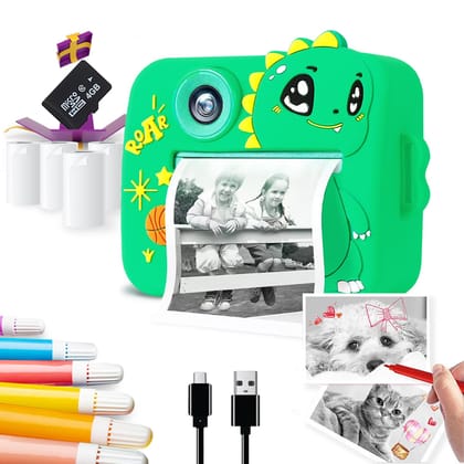Wembley DIY Instant Print Camera for Kids 3+| Includes Print Rolls, 4GB SD Card & Strap| Fun & Rechargeable Birthday Gift for Boys & Girls (Dino) Wembley DIY Instant Print Camera for Kids 3+| Includes Print Rolls, 4GB SD Card & Strap| Fun & Rechargeable 