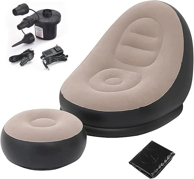 Inflatable Air Sofa with Household Air Pump - OKSTENCK Air Inflatable Sofa Couch Chair with Footstool for Indoor&Outdoor in Livingroom, Bedroom, Readingroom Office, Balcony, Garden, Courtyard