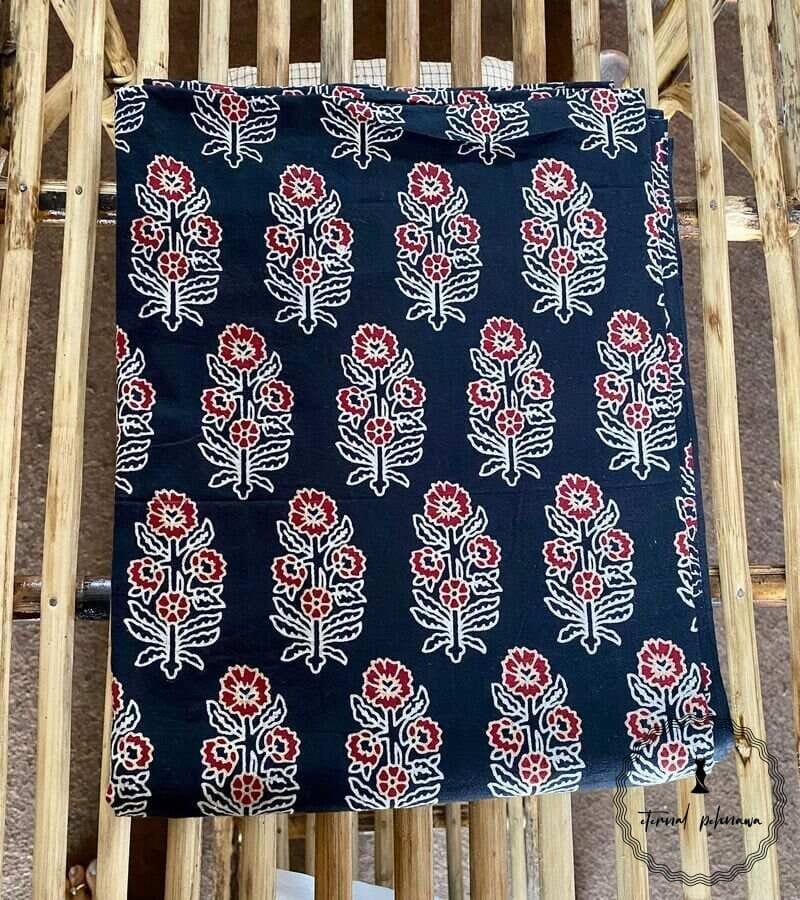 Ajrakh Cotton Fabric For Kurta-Black