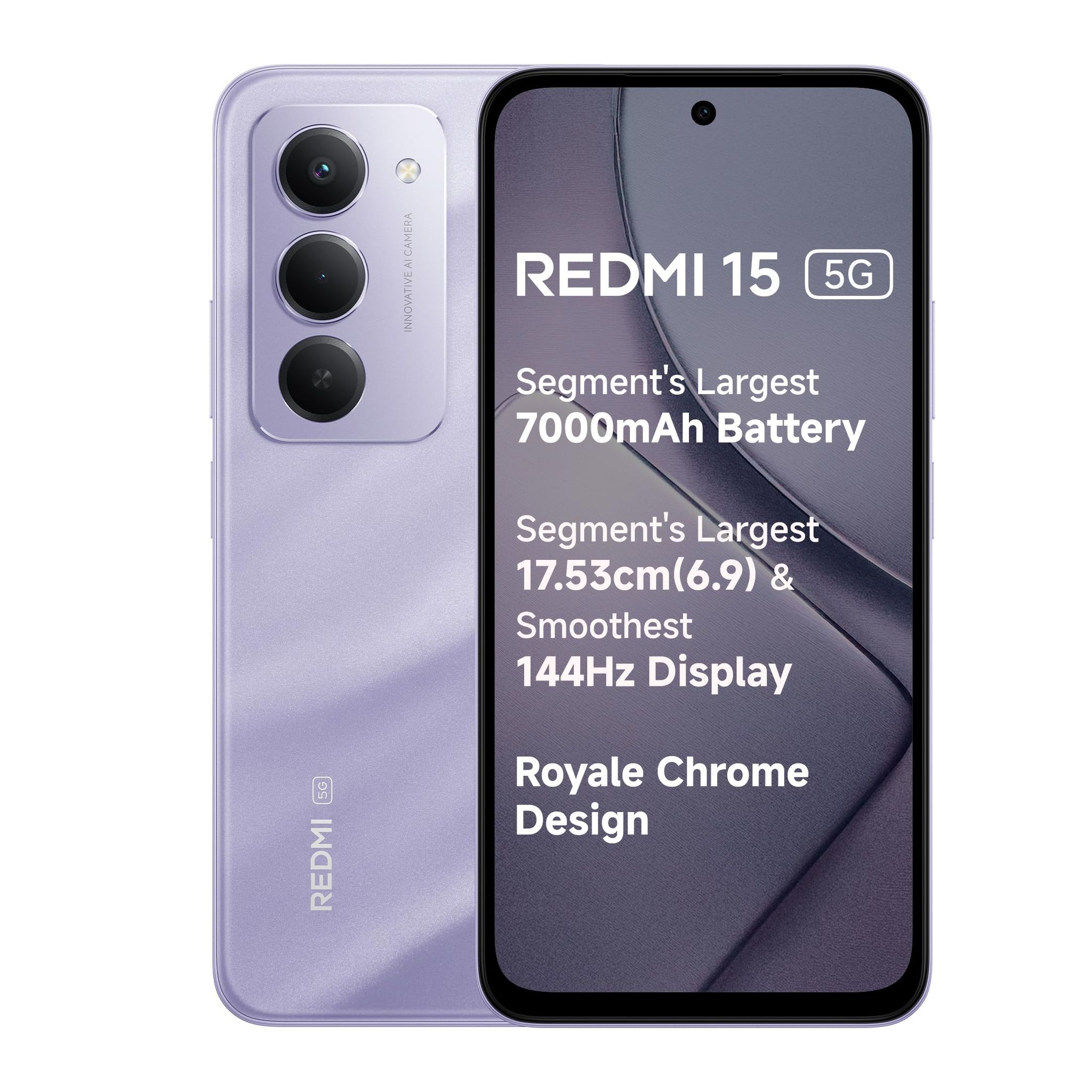 Redmi 15 5G Sandy Purple 6GB + 128GB | Segment's Largest 7000mAhA Battery | Segment's Largest Display 17.53cm(6.9) Up to 144Hz | Snapdragon 6s Gen 3 | 18W Reverse Charging | 50MP AI Dual Camera