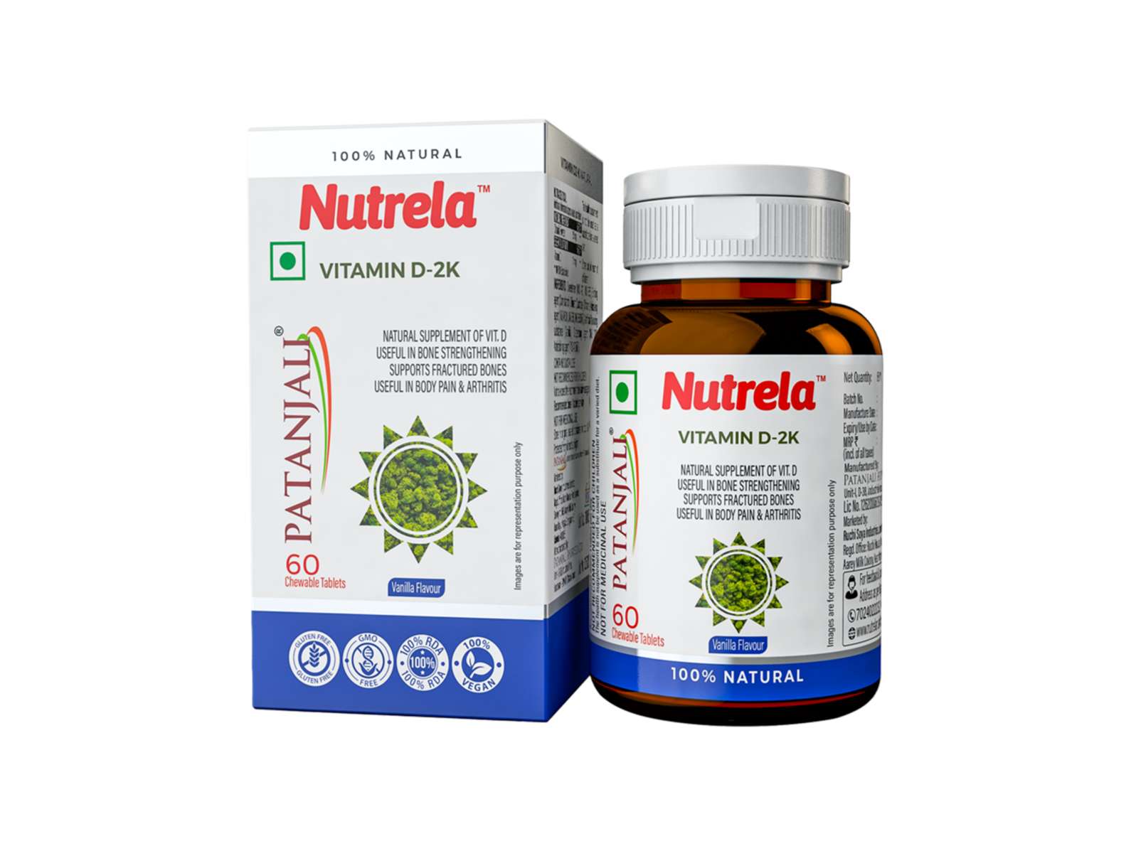Nutrela Patanjali VIT D2K NATURAL TAB- VANILLA - 60 N Chewable Tablets