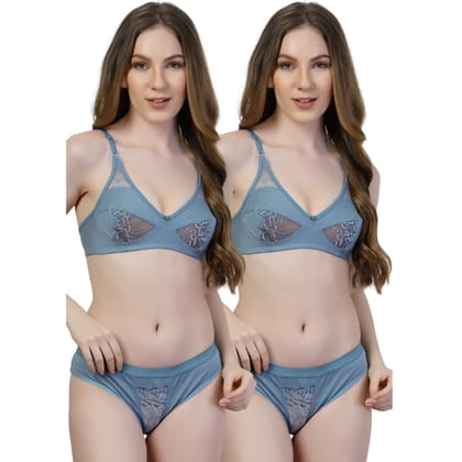 adornstar Women Cotton Lingerie Set with Solid Color Design | Non Wired and Non Padded Bra with Full Coverage Hipster Panty Set | Stylish and Soft Stretchable Fabric (Pack of 2)
