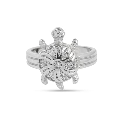 925 Sterling Silver Turtle Floral Design Ring with Cubic Zirconia for Women & Girls I Weight - 5.82 gram