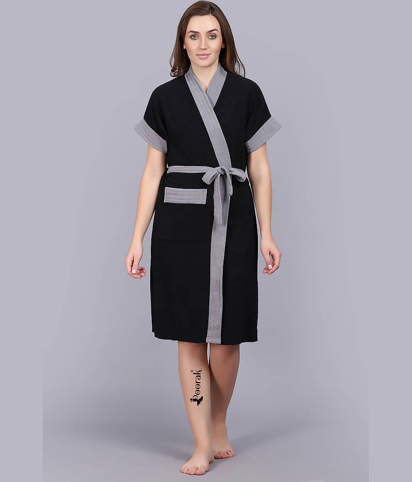 Poorak Black Free Size Bathrobe ( Pack of 1 )