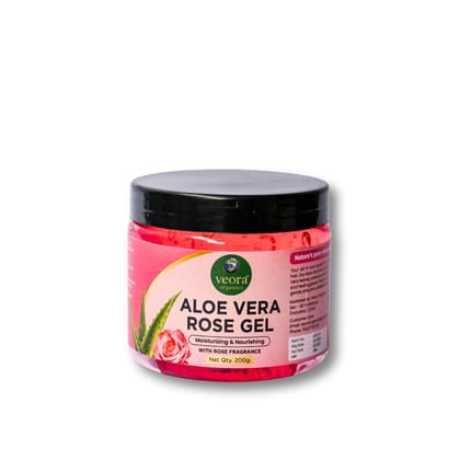 Veora Organics Aloe Vera Rose Gel | Moisturizing & Nourishing Multi-Purpose Gel for Face, Skin & Hair | Hydrating Aloe Vera Gel with Rose Fragrance for Soft, Glowing Skin | Lightweight Daily Care | 200g