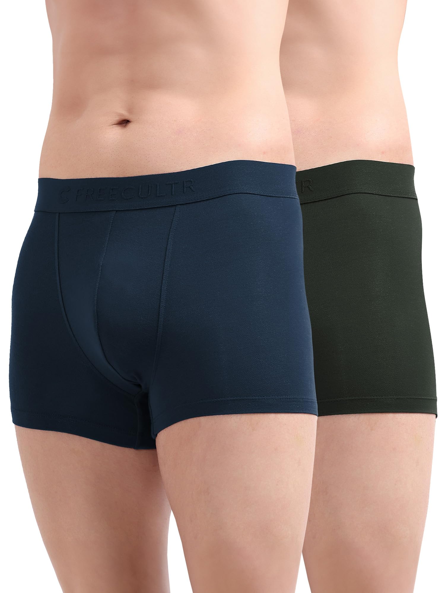 Freecultr Men's Underwear Anti Bacterial Micromodal Airsoft Trunk - Non Itch No Chaffing Sweat Proof - Pack of 2-Space Blue,Avocado Green