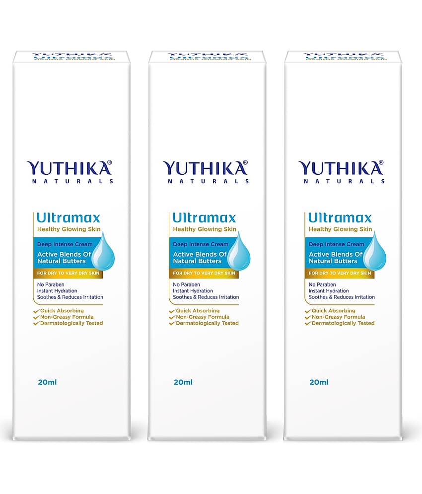 Yuthika Ultramax Deep Intense Moisturizing Cream for Dry to Very Dry Skin 20ml Pack of 3, Dermatologically Tested