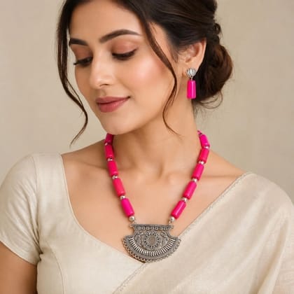 Handmade Pink Beaded Jewelry Set for Women Casual Wear
