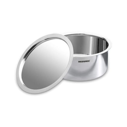 Bergner Argent Triply Stainless Steel Tope/Patila with Stainless Steel Lid, 16 cm, 1.6 Litres, Induction Base, Silver