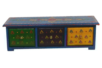 Kusum Art And Crafts wooden hanipainted Wooden jewellery Box With 3 Drawer (12x3x3, Multicolour-A)