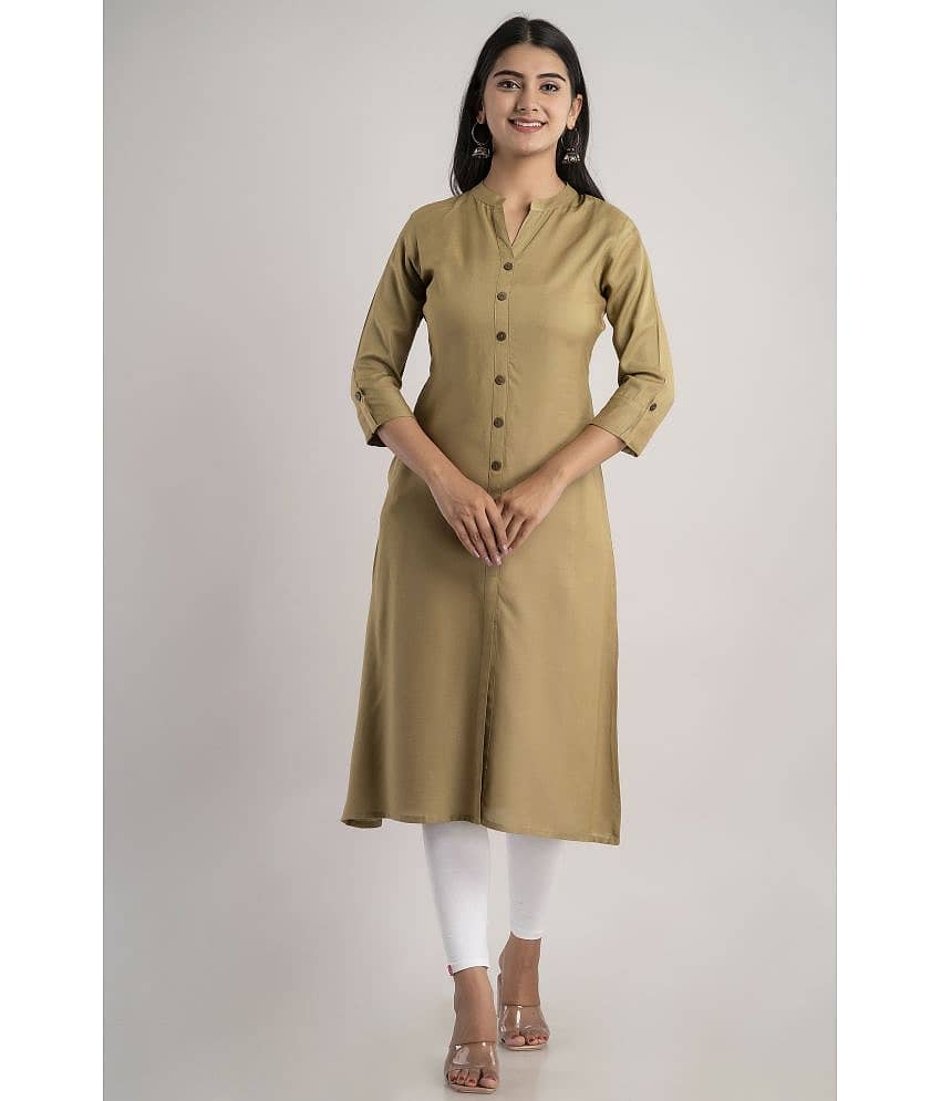 MAUKA - Khaki Rayon Women's Front Slit Kurti ( Pack of 1 )