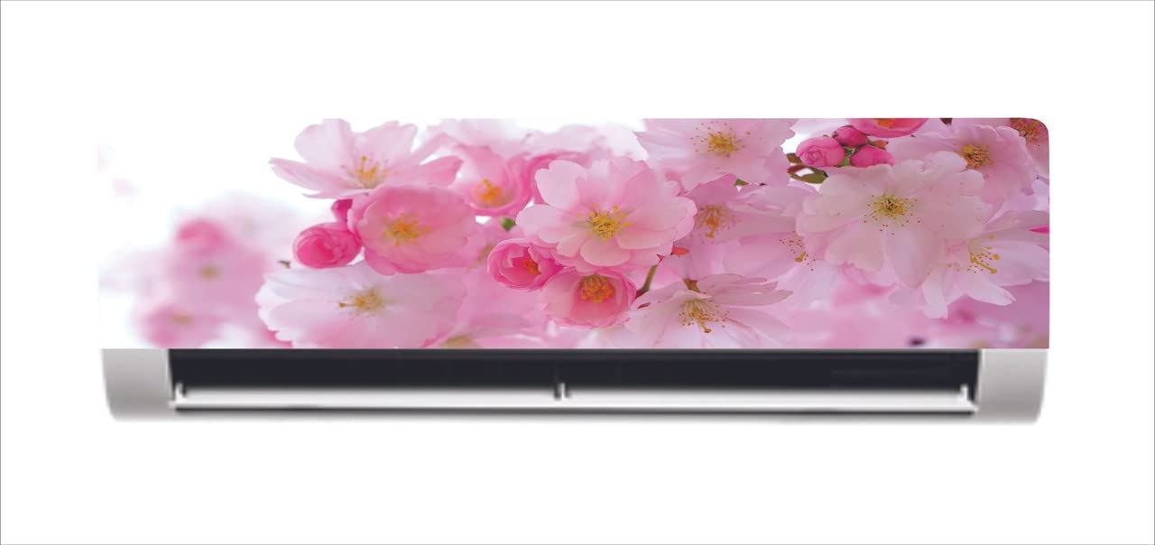 DreamKraft Beautiful Pink Flowers with White Background AC Sticker (Multicolor PVC Vinyl, 30cm X 91cm)