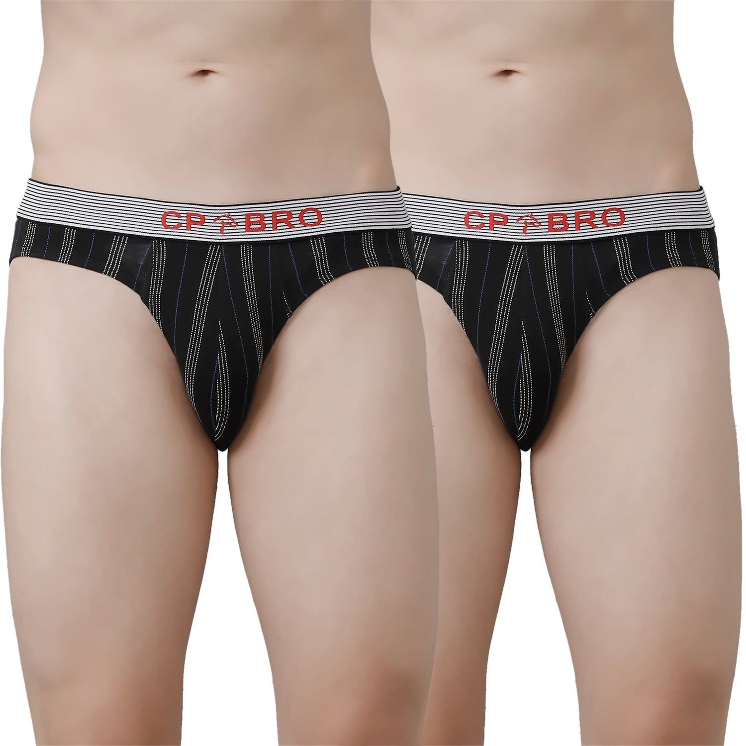 CP BRO Men's Printed Briefs with Exposed Waistband Value Pack - Black Stripe (Pack of 2)