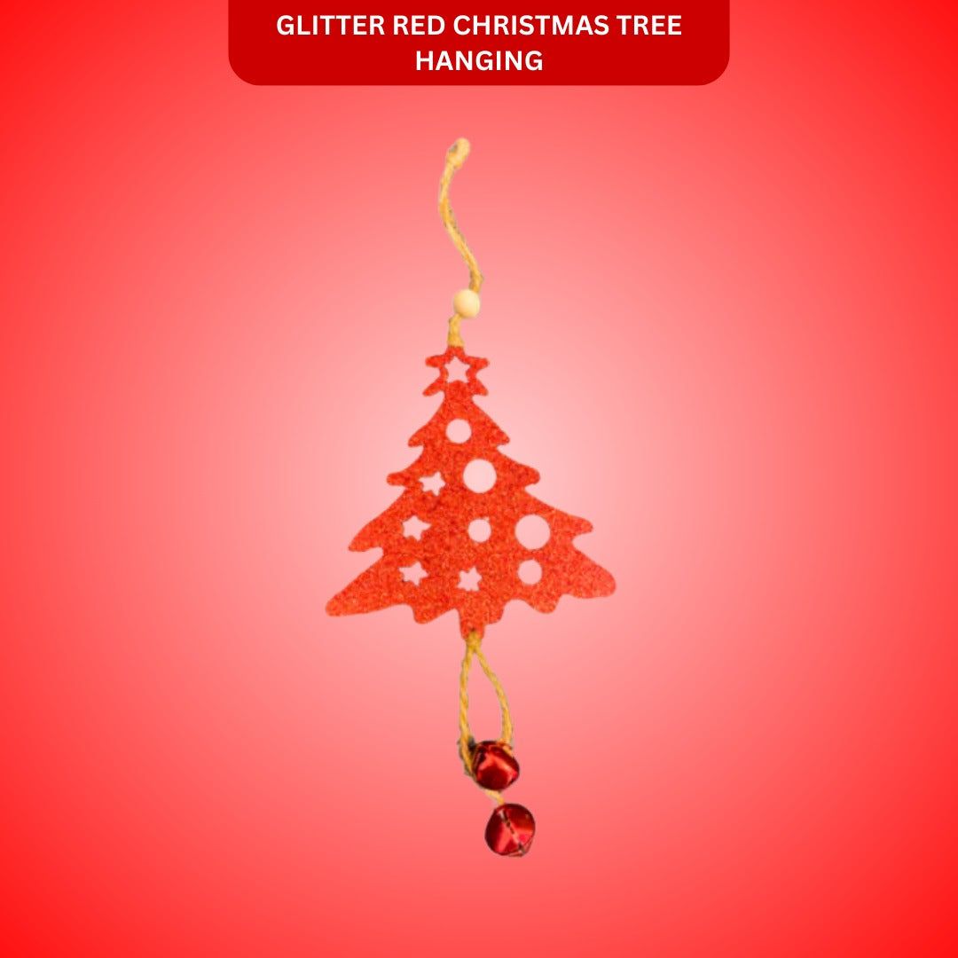 Christmas Tree Ornaments - Glitter Red Christmas Tree Hanging Decoration - 1PC