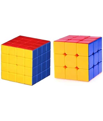 Montez combo Of Stickerless Rubik Cube Puzzle 3x3x3 With Cube Puzzle 4x4x4x4