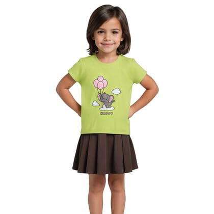 Girls T shirt Cotton Acid Lime Green Happy Baby Elephant