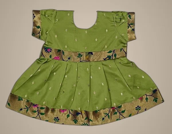 Mom And Me Mehendi Taffeta Frock (0-3 Months) | Premium Taffeta Silk | Festive Wear