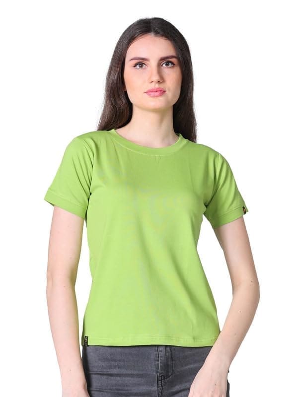Women's Cotton Blended Solid Round Neck Half Sleeve T-Shirt (Green, M)-PID56326