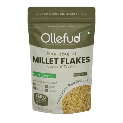 Ollefud Millet Flakes | Roasted, Unsweetened & Unsalted | Zero Oil & Maida | Naturally Low GI & Gluten Free | Low Sodium | Rich in (Protein, Fiber) | 180g Ollefud Millet Flakes | Roasted, Unsweetened & Unsalted | Zero Oil & Maida | Naturally Low GI & Gluten Free | Low Sodium | Rich in (Protein, Fiber) | 180g