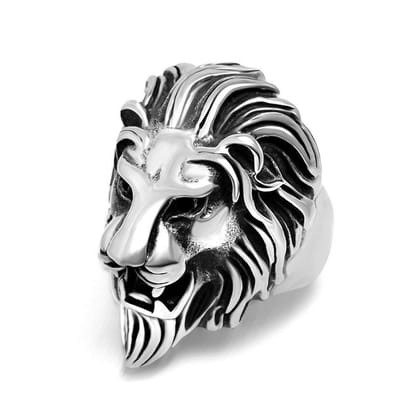 Nawani Stainless Steel Roaring Lion Head Unique Design Ring for Men and Boys