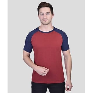 PrintCultr Colorblock Men Round Neck Cotton Blend Maroon T-Shirt