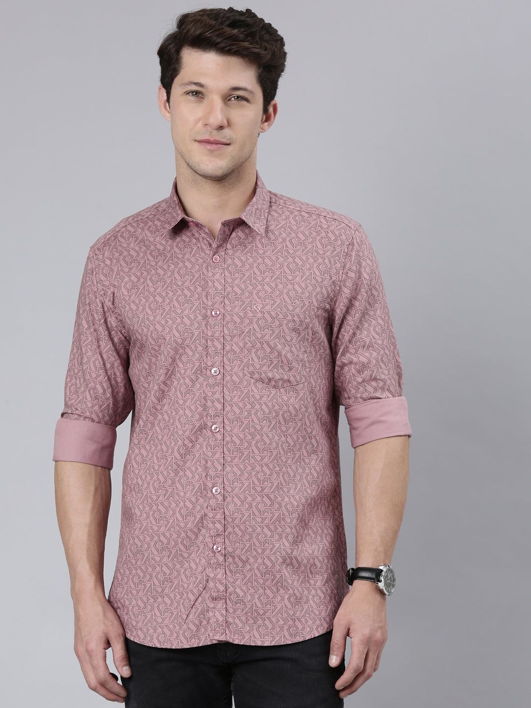 Classic Polo Men's Full Sleeve Lt.Peach Polo Neck 100% Cotton Slim Fit Shirt | SP2-CL-67 B-FS-PRT-SF