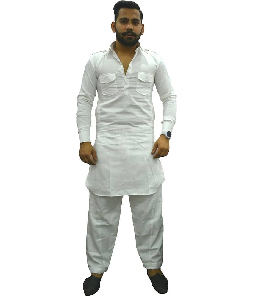 Preen White Cotton Pathani Suit Pack of 1