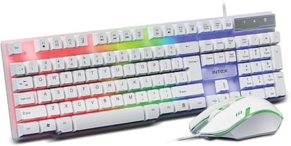 Intex IT-KB334 Wired Gaming Keyboard Mouse Combo RGB Backlit 104 Keys Spill Resistant USB Plug and Play Optical Mouse for PC Laptop Desktop Computer Gaming Office Home Use (White)