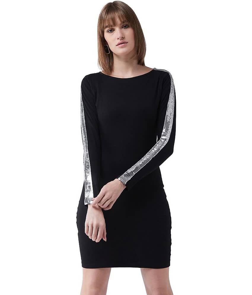Miss Chase Women Cotton Embellished Bodycon Dress ( Black )