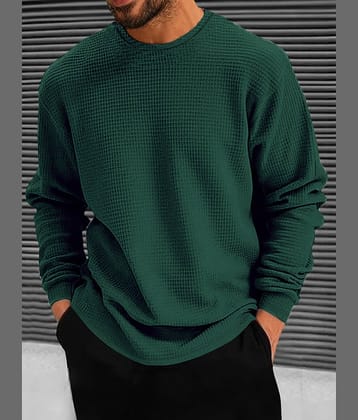 Eyebogler Men Polyester Oversized Fit Self Design T-Shirt ( Military Green )