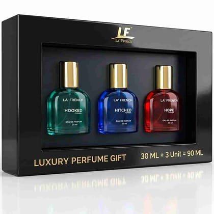 La French Perfume Gift Set for Men 3x30 ML Hooked Hope Hitched Best Gift Hamper Perfume | Long Lasting | Citrus Spicy & Musky Fragrance | Date night fragrance | Best Gift Set For Men
