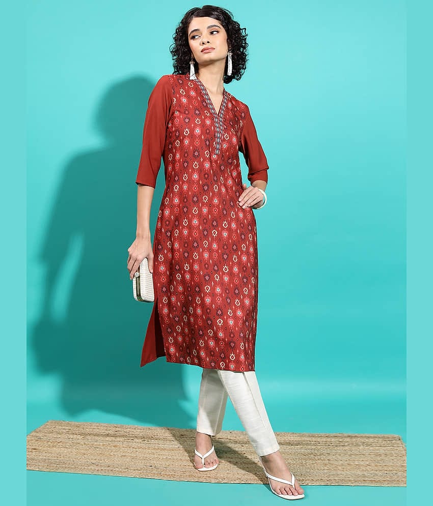 Vishudh Women Polyester Solid Straight Kurti ( Rust )