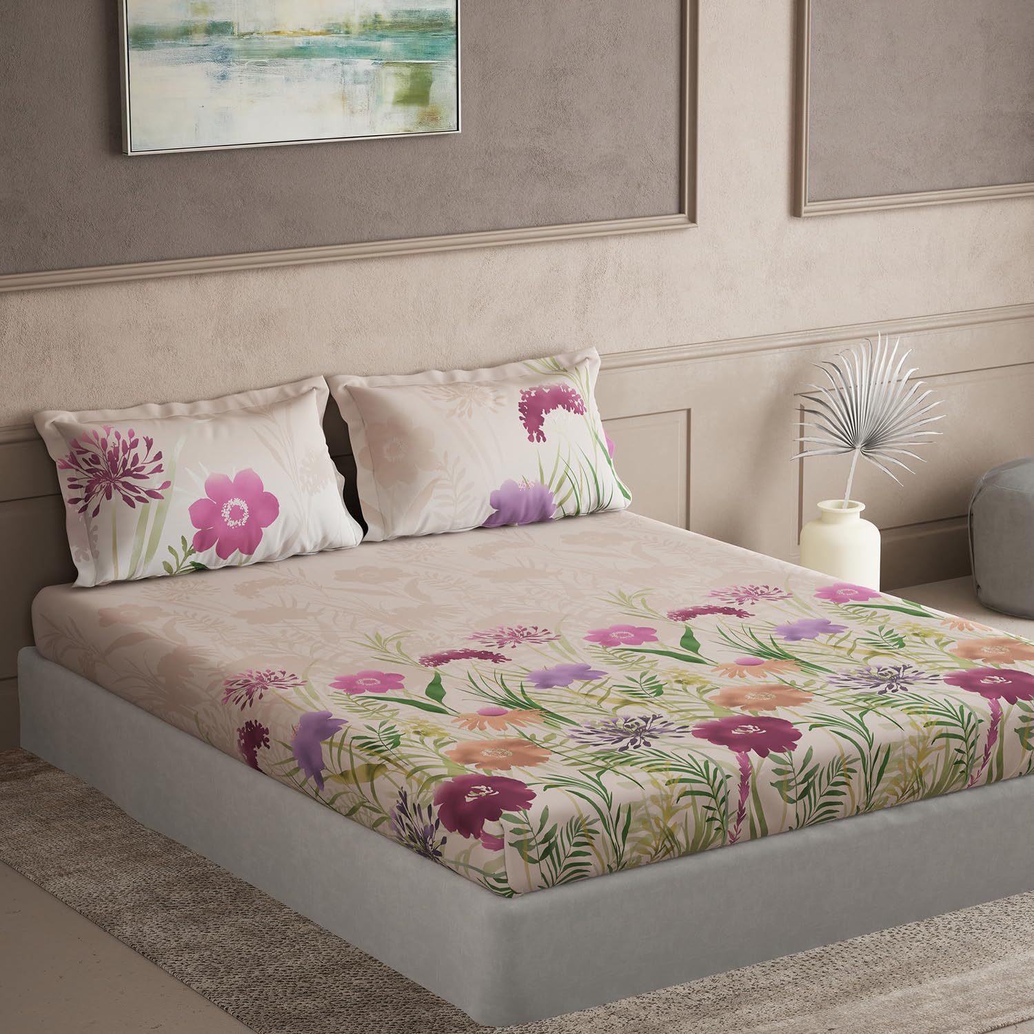 DDECOR - Maxima Collection 100% Cotton Floral Pattern 145TC Super King |274 CM X 274 CM| with 2 Pillow Covers - Pink