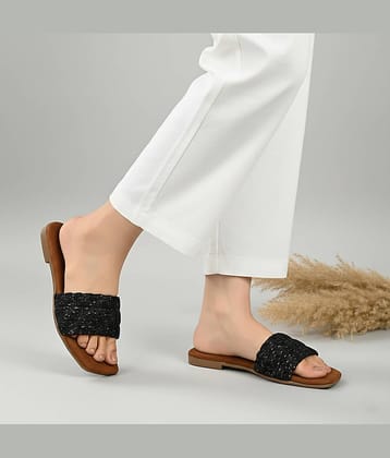 Saheb Black Women's Open Toe Flats