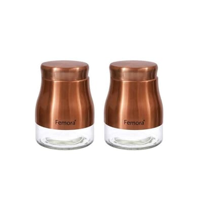 Femora Copper Metallic Clear Glass Kitchen Storage Jars, 900 ml (Set of 2) replacement of Lids
