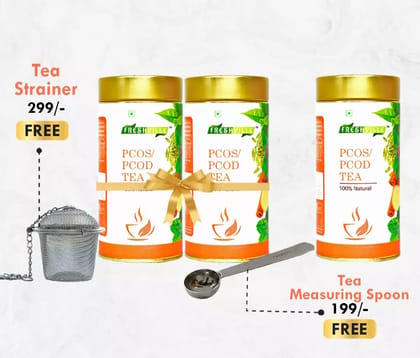 Freshville PCOS PCOD Tea | Pure & Natural | Helps In Hormonal Imbalance & Facial Hair & Acne | Caffeine Free | Ginger, Fenugreek, Spearmint, Cinnamon, Fennel, Tulsi, Lodhra, Ashoka, Green tea