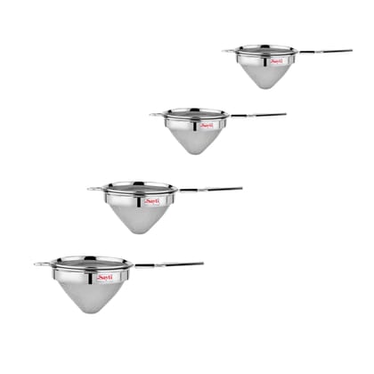 RK Sayti Stainless Steel Conical Strainer Set, 304 Grade Single Mesh, Premium Polish, 4 Sizes (S/M/L/XL)