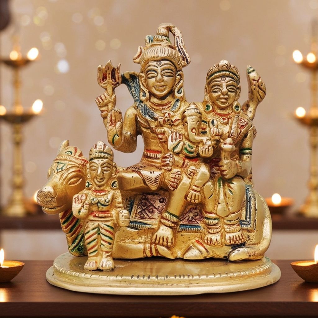 Brass Shiv Parivar Idol - Traditional Brass Statue, Height : 4 Inch (BSMAS975 C)