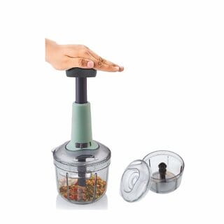 Indigo Manual Food Chopper with Push Handle 650ml Transparent Container Sage Green with 2 Blades