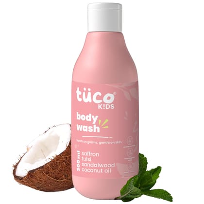 Tuco® Kids Body Wash/Shower Gel | Infused with Sandalwood Oil, Tulsi and Saffron | Gently Cleanse, Soothe, and Nourish | Ages 2-5, 5-10, 10-15 | SLS/SLES and Paraben Free | 300 ml Tuco® Kids Body Wash/Shower Gel | Infused with Sandalwood Oil, Tulsi and S